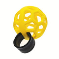 golf swing trainer UK - Yellow textured ball with a black handle on a white background
