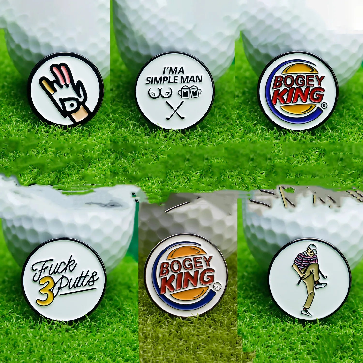 angry golfer enamel ball markers set of four on green