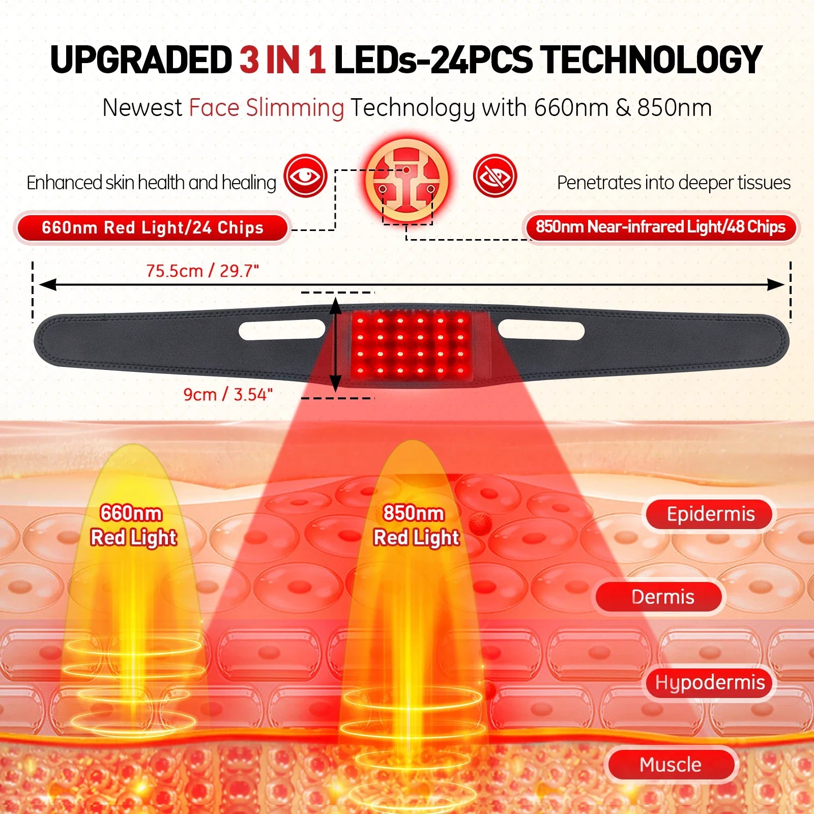 660nm Red Light Infrared 850NM Fabric Chin Neck Home Use Neck Heating Belt Lifting Firming Skin Neck Pain Relief Wrap Skin Care