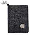 Golf scorecard holder UK- Black leather wallet with brand logo on a white background