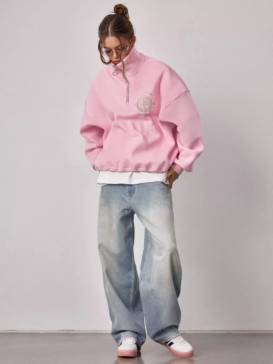 KT Anti-Aging Style Oversized Sweatshirt Women Half Zip High Neck 2026