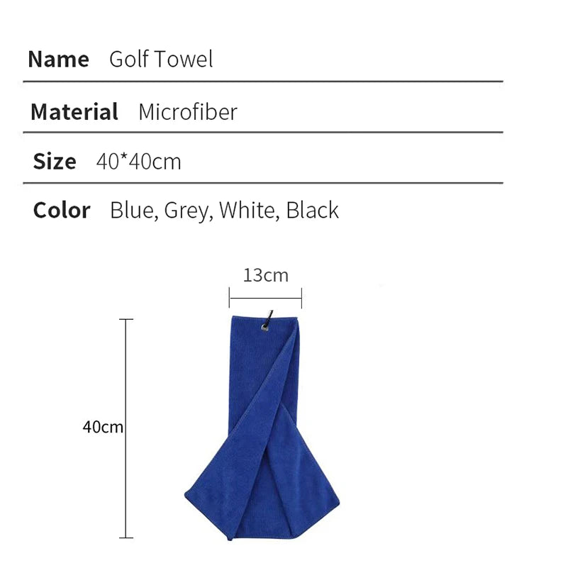 Microfiber Golf Towel 40x40cm Hook & Loop Golf Cleaning Towel