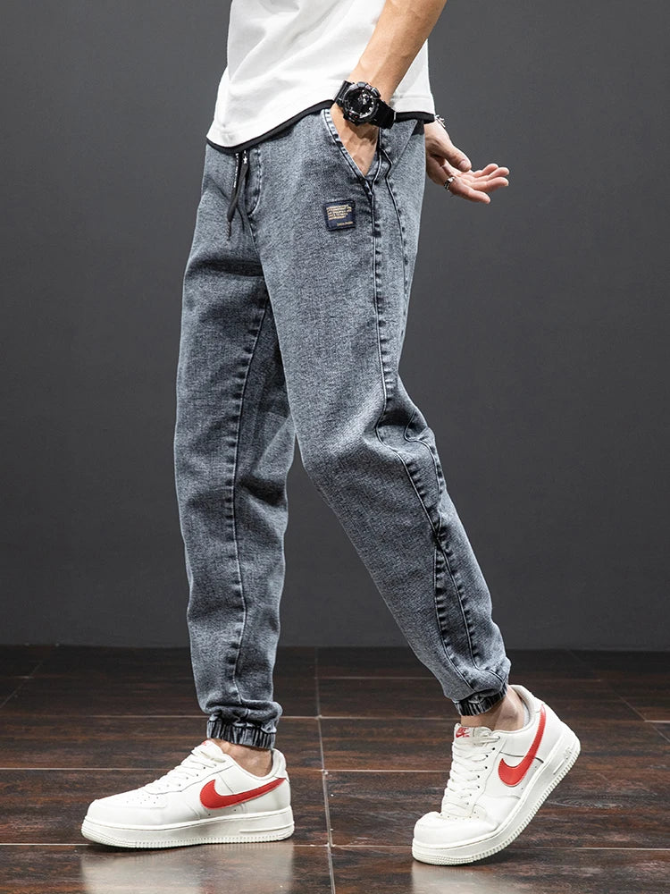 New Spring Summer Plus Size Black Blue Cargo Jeans for Men.
