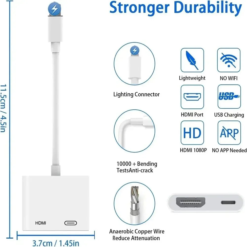 1080P Lightning to HDMI Adapter Cable for HD TV Screen Mirroring