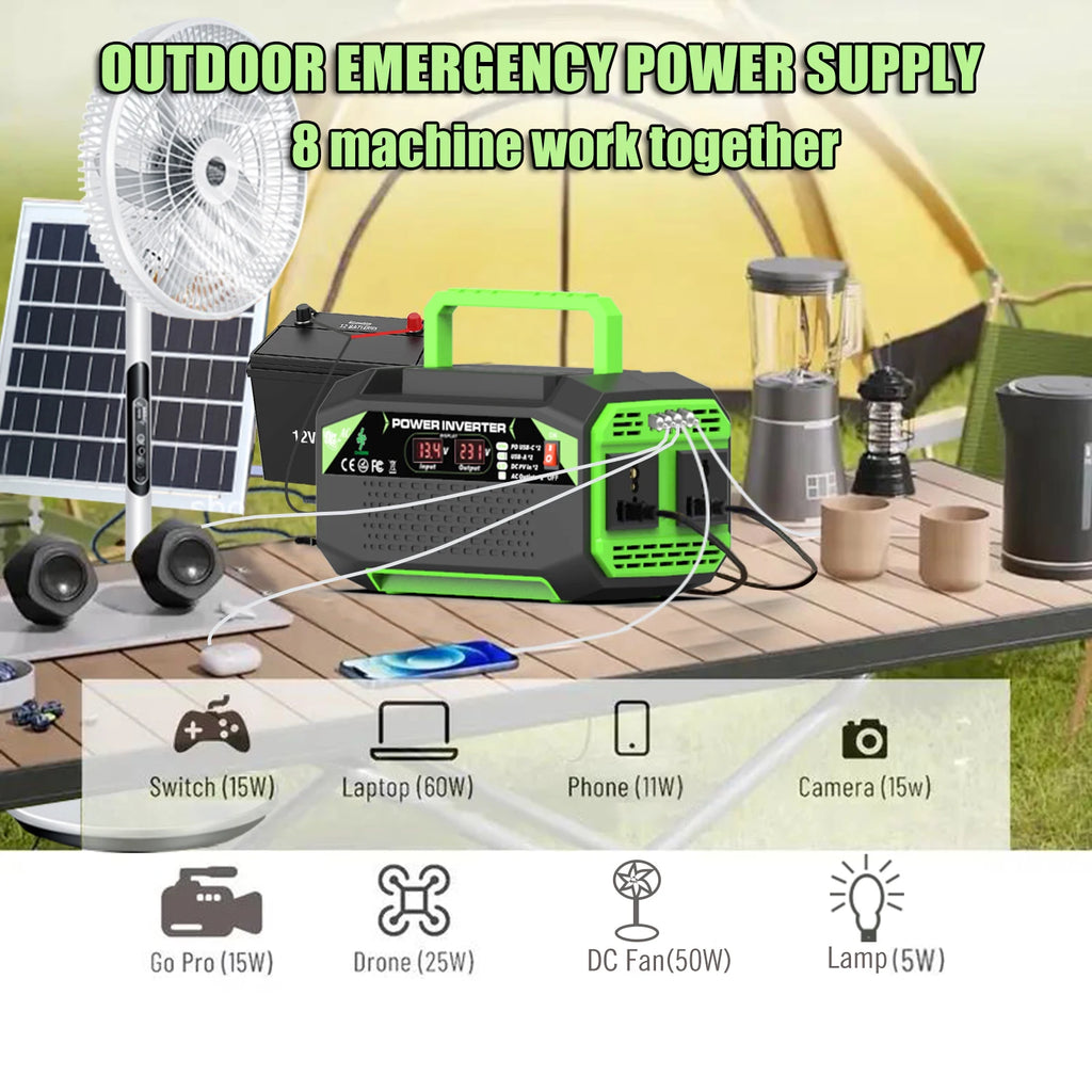 500W 12V to AC Power Inverter with USB & Type-C