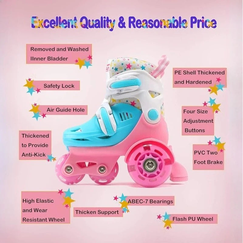 Kids Adjustable Flash Roller Skates Shoes – Double Row Beginners