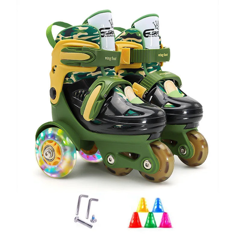 Kids Adjustable Flash Roller Skates Shoes – Double Row Beginners