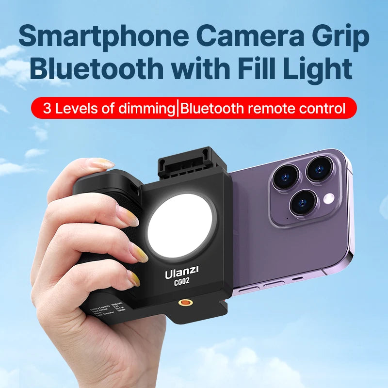 Ulanzi CG-02 Smartphone Camera Grip Bluetooth With 3-Level Fill Light Anti-Shake Handle For Vlogging Live Streaming Selfies