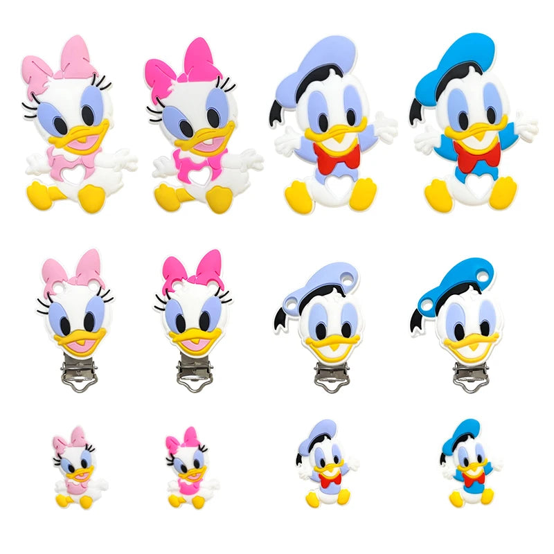 Set of cartoon character figurines on a white background