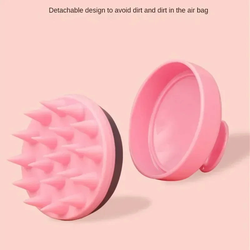 Pink silicone scrubber with detachable design on a pink background