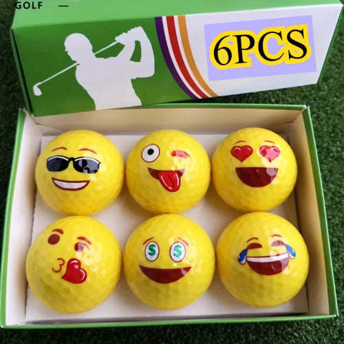 
funny emoji golf balls -
Six yellow golf balls printed with different emoji faces, displayed inside a green box labeled '6PCS' with a golf club silhouette.
