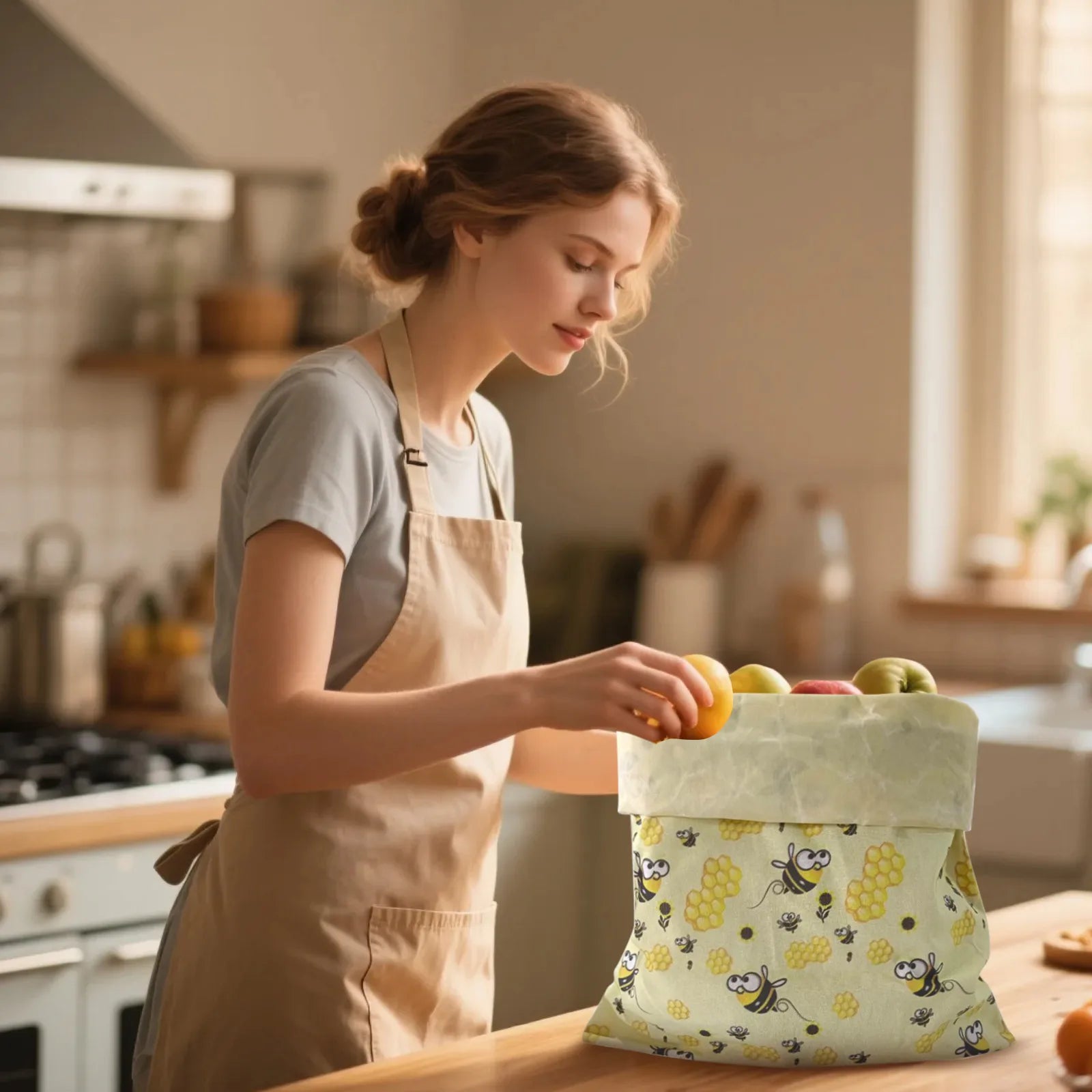 2PC Reusable Bee Print Food Storage Bags for Snacks & Bread