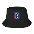 Black golf bucket hat UK with PGA Tour logo on a white background