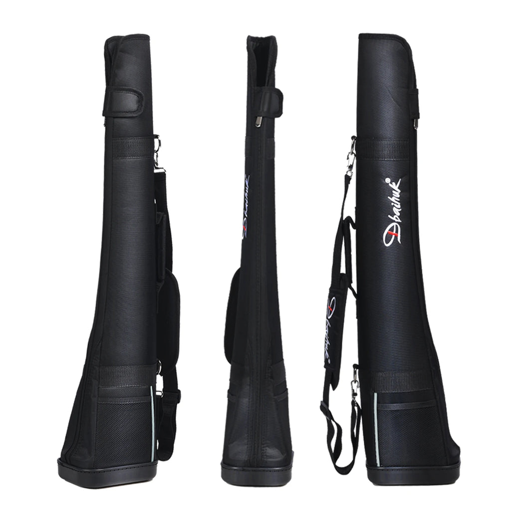 golf gun bag UK -Black pool cue case with a strap on a white background