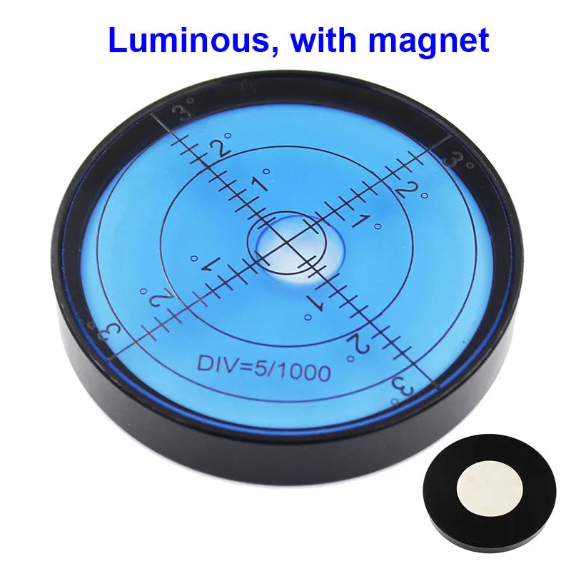 Luminous Universal Round Metal Spirit Level Bubble – 60×10mm Horizontal Level Tool with Magnetic Option