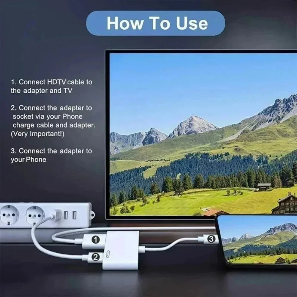 1080P Lightning to HDMI Adapter Cable for HD TV Screen Mirroring