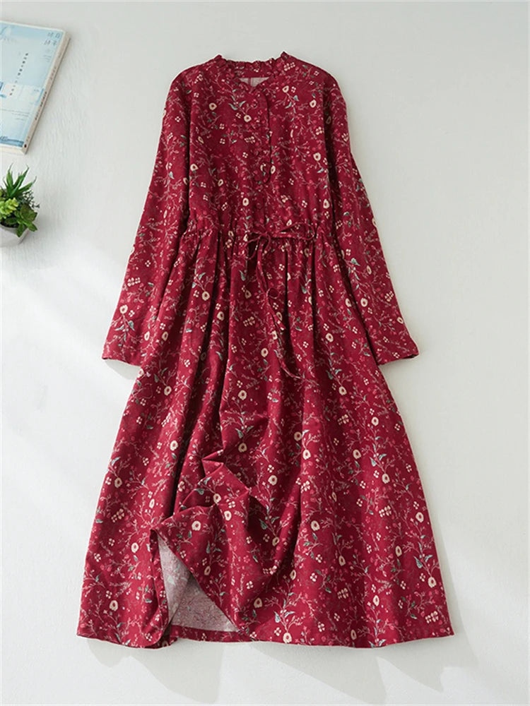 New Spring Autumn Cotton Print Vintage Dresses For Women.