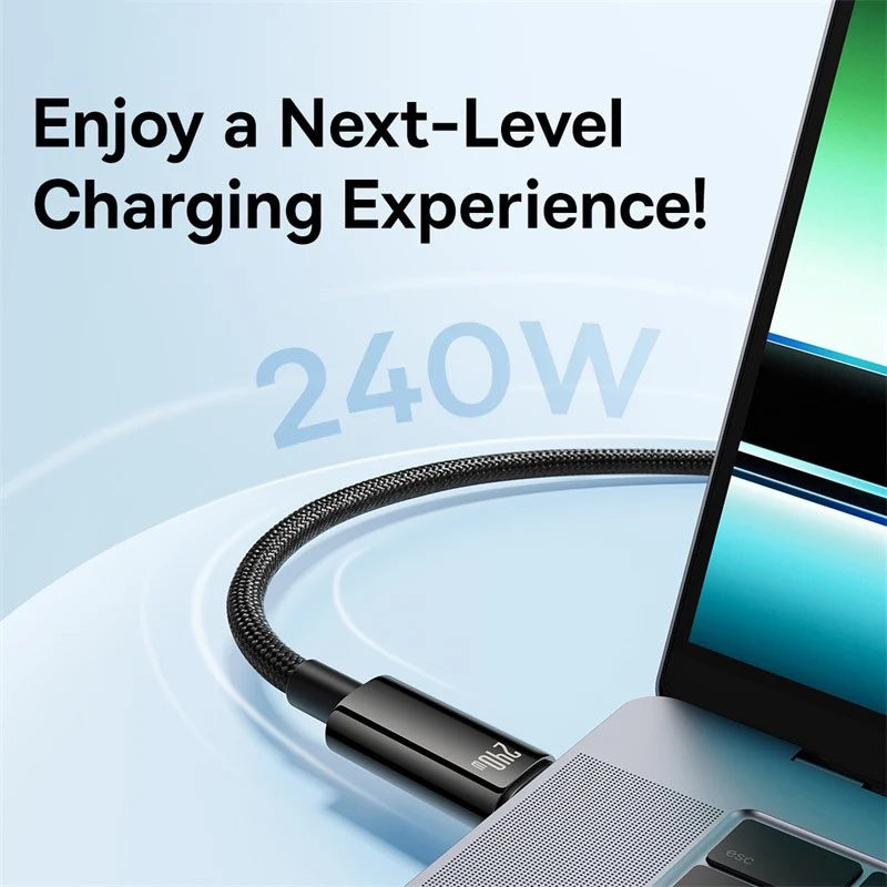 Baseus 240W USB-C Cable 6A – Super Fast Charge for MacBook & Xiaomi