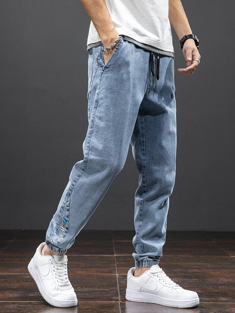 New Spring Summer Plus Size Black Blue Cargo Jeans for Men.