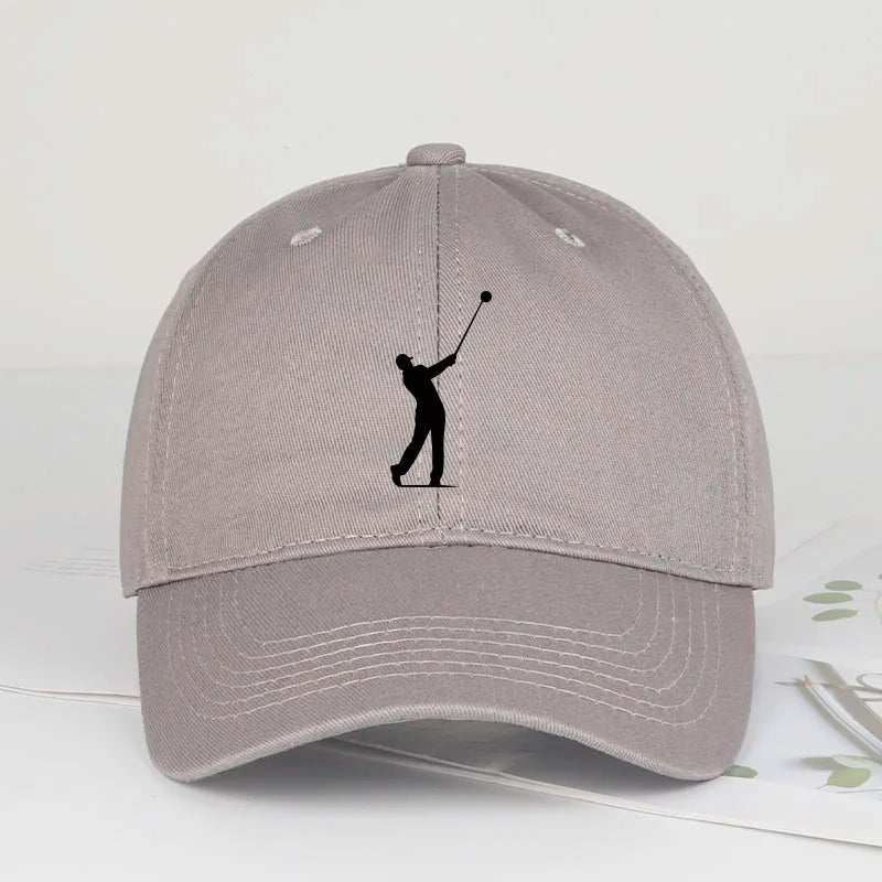 Golf cap UK — golfer silhouette print baseball cap in grey unisex design