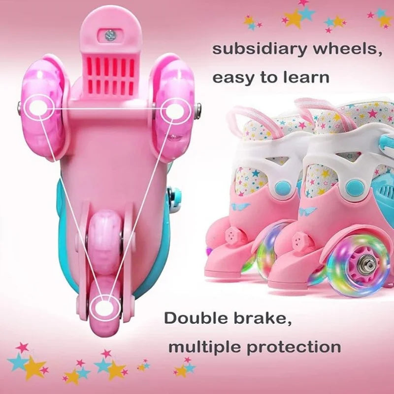 Kids Adjustable Flash Roller Skates Shoes – Double Row Beginners