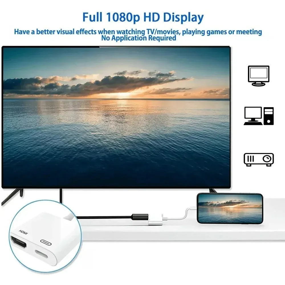 1080P Lightning to HDMI Adapter Cable for HD TV Screen Mirroring