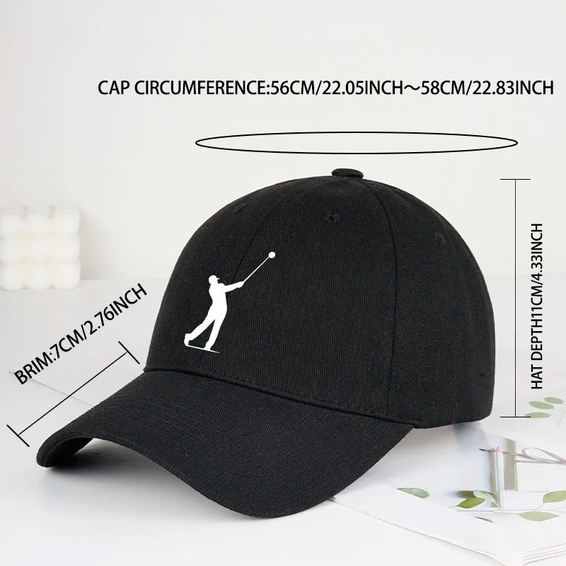 Golf cap UK — black golfer silhouette print baseball cap front view