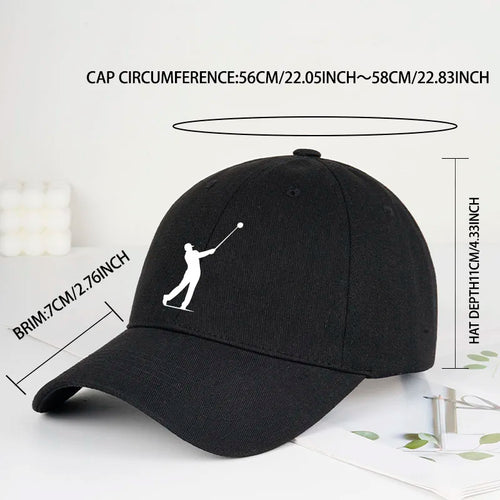 Golf cap UK — black golfer silhouette print baseball cap front view