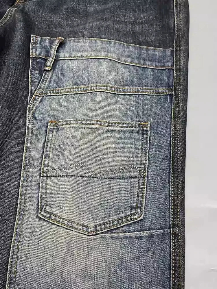 Patchwork Straight Leg Jeans Plus Size – Multi-Pocket Skater Denim