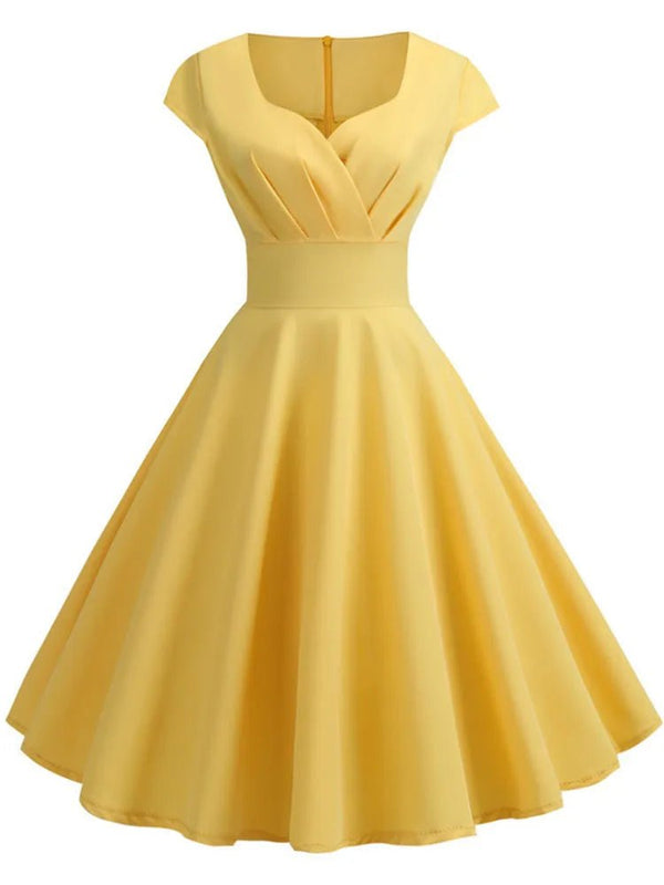 Pink V-Neck Summer Midi Dress – Retro Pin-Up Party & Office Style - Adistore