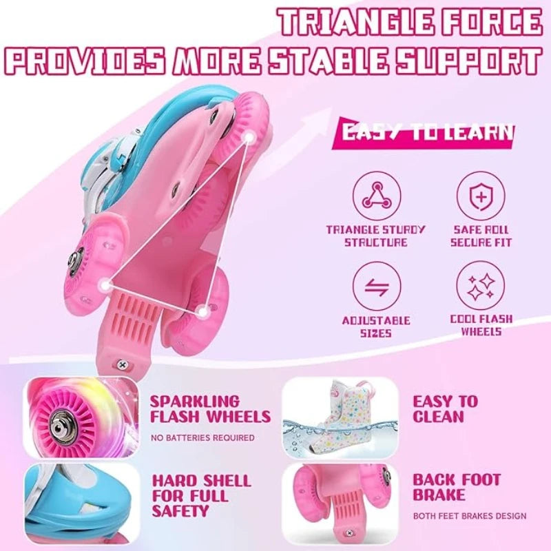 Kids Adjustable Flash Roller Skates Shoes – Double Row Beginners