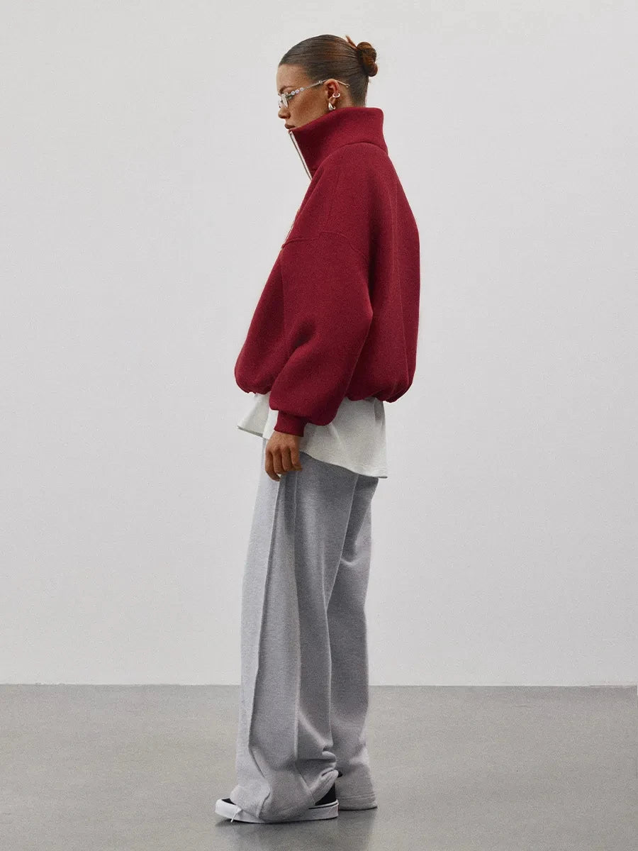 KT Anti-Aging Style Oversized Sweatshirt Women Half Zip High Neck 2026