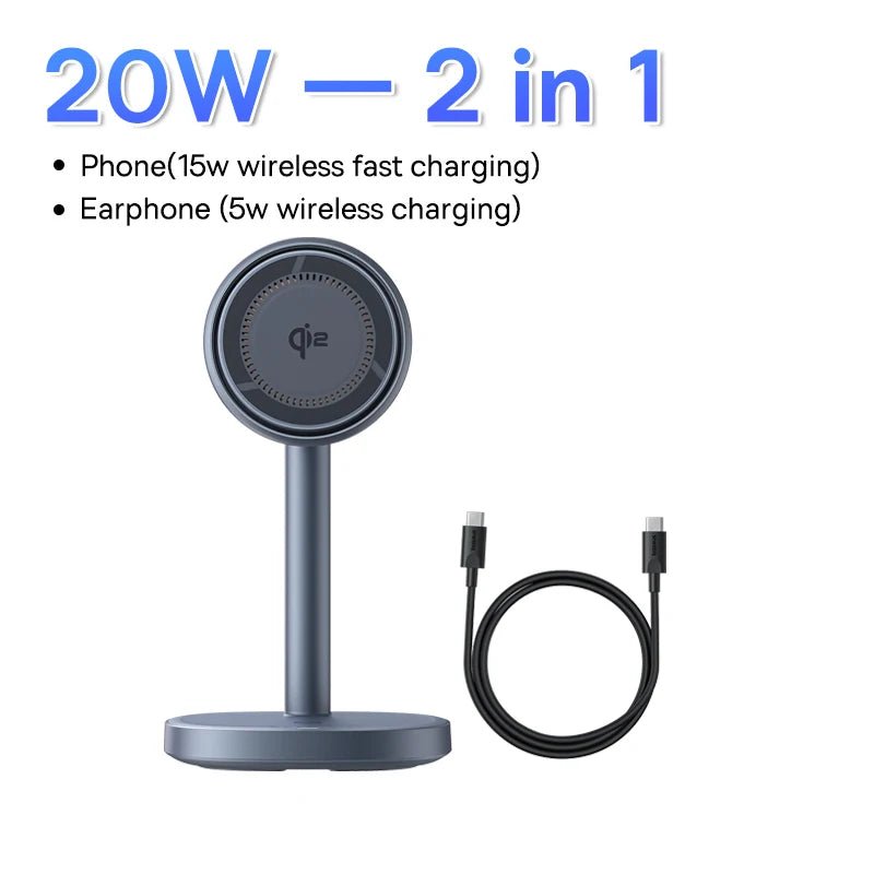 Baseus 2-in-1 Magnetic Wireless Charger Stand – 15W Qi2 for iPhone & AirPods - Adistore