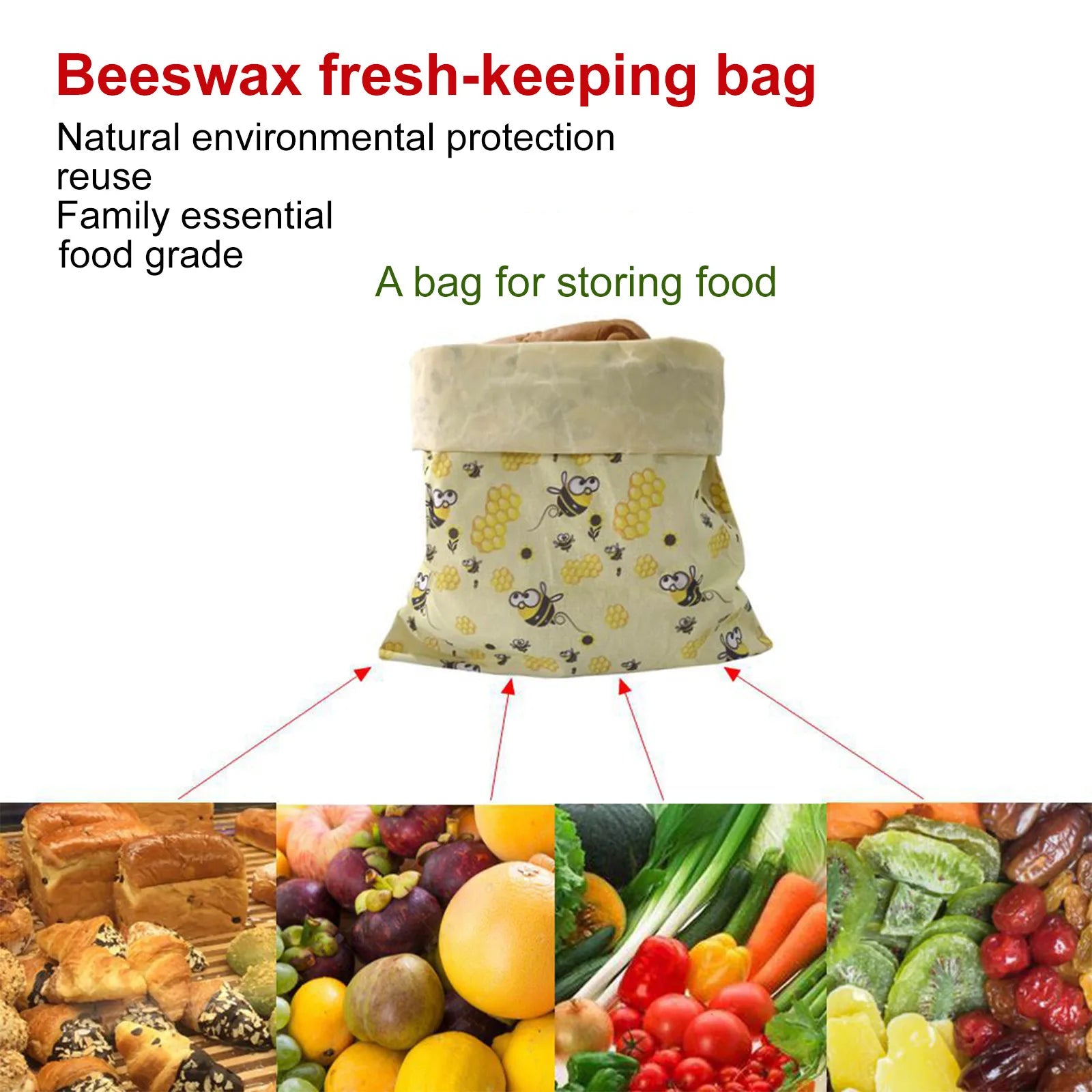 2PC Reusable Bee Print Food Storage Bags for Snacks & Bread