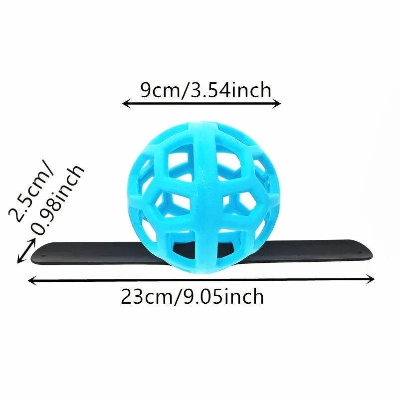golf swing trainer UK - Blue ball with measurements on a white background