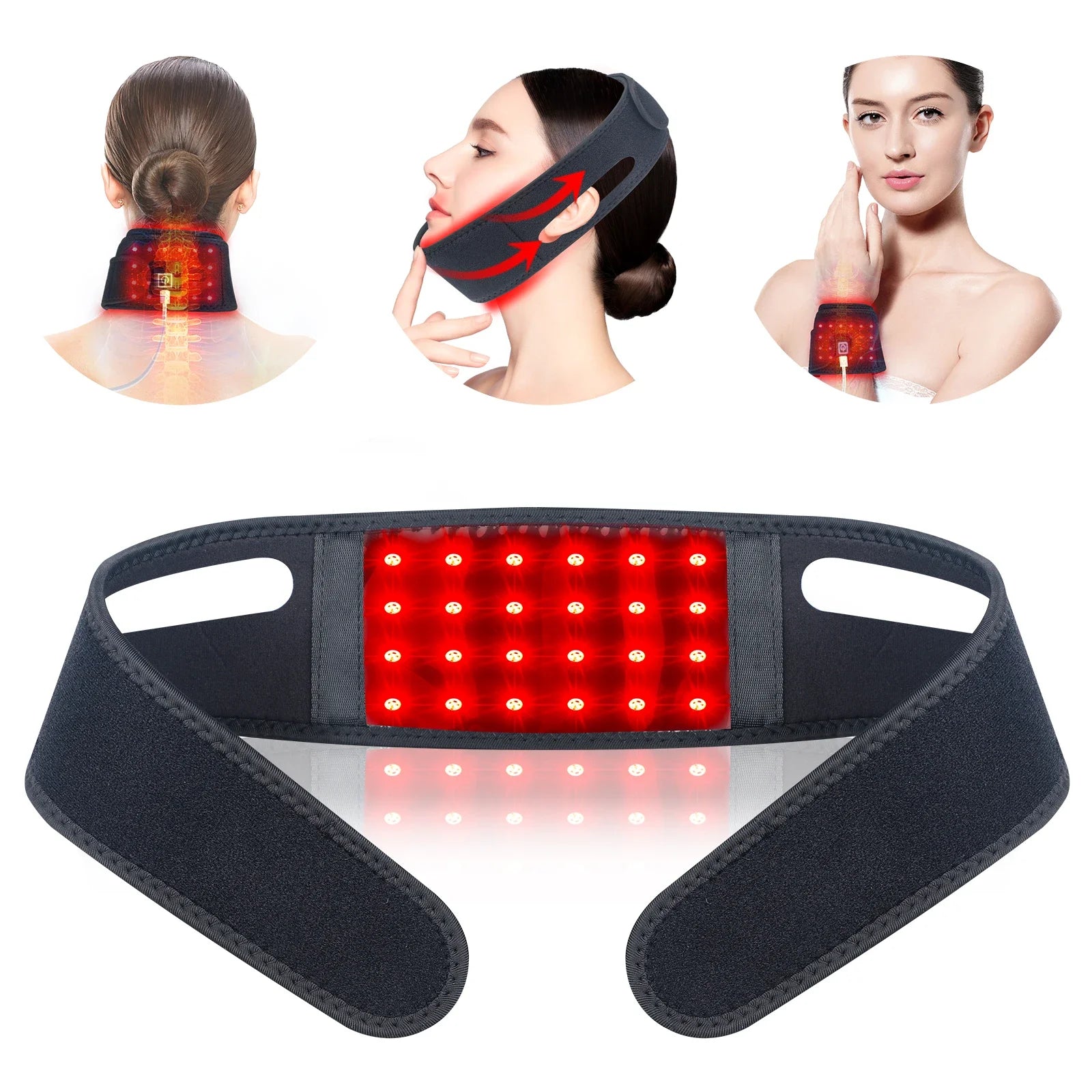 660nm Red Light Infrared 850NM Fabric Chin Neck Home Use Neck Heating Belt Lifting Firming Skin Neck Pain Relief Wrap Skin Care