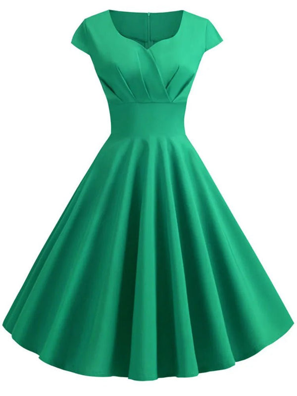 Pink V-Neck Summer Midi Dress – Retro Pin-Up Party & Office Style - Adistore