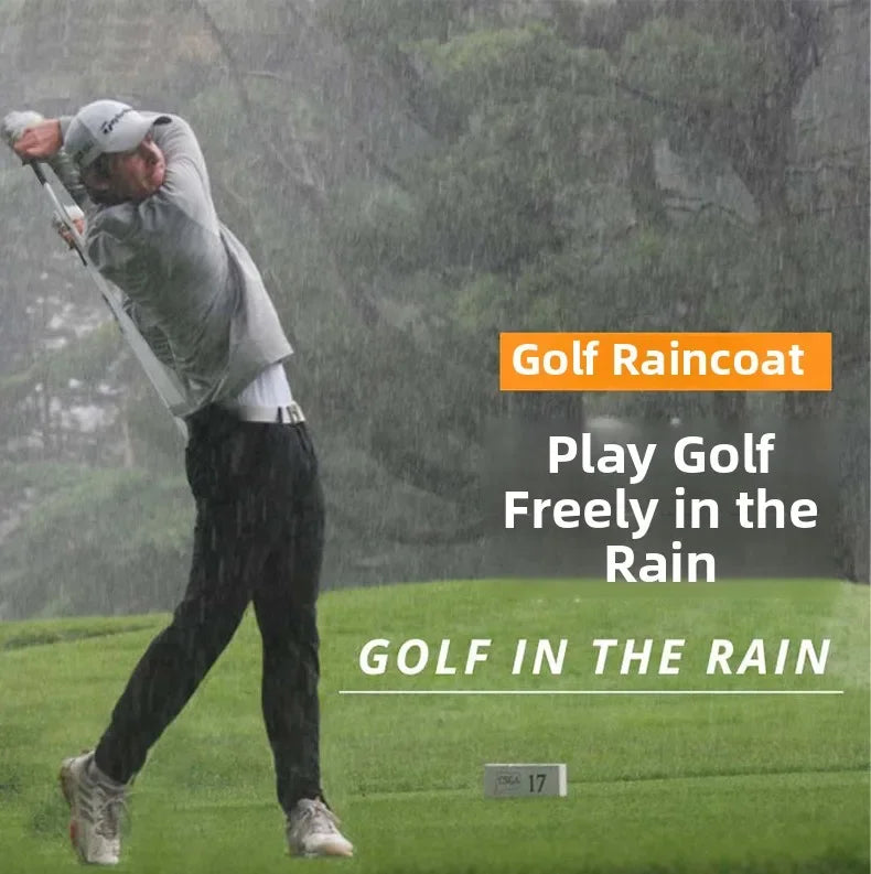 Golf rain jacket UK — lightweight waterproof jacket worn by golfer on course