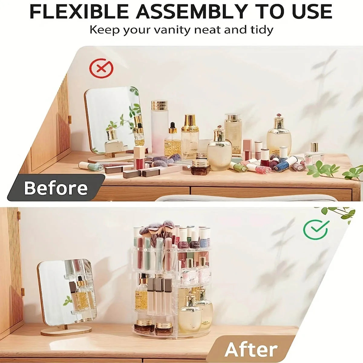 360° Rotating Makeup Organizer Clear Cosmetic Shelf