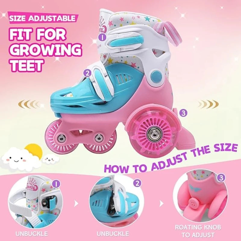 Kids Adjustable Flash Roller Skates Shoes – Double Row Beginners
