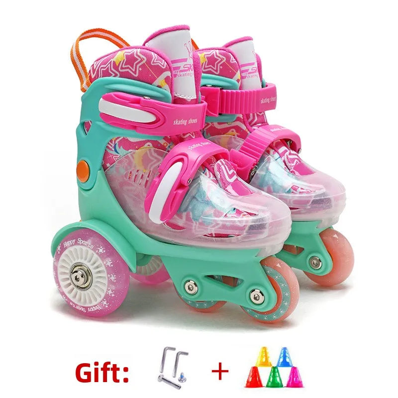 Kids Adjustable Flash Roller Skates Shoes – Double Row Beginners