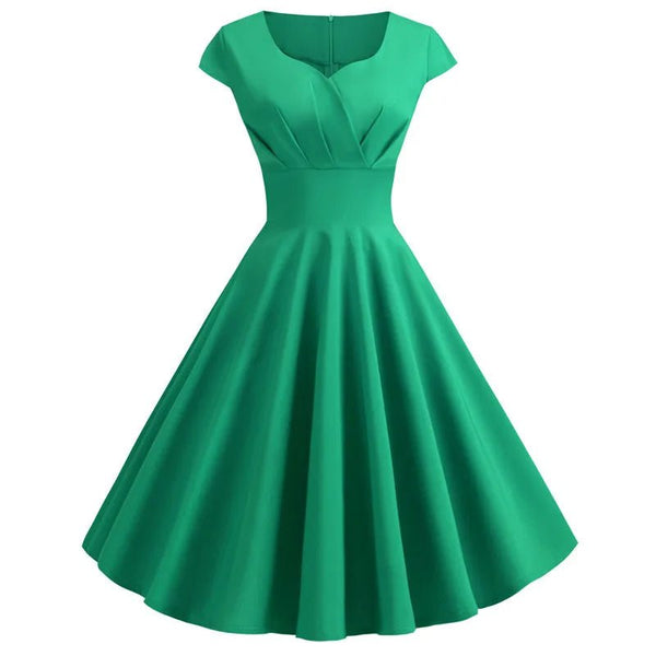 Pink V-Neck Summer Midi Dress – Retro Pin-Up Party & Office Style - Adistore