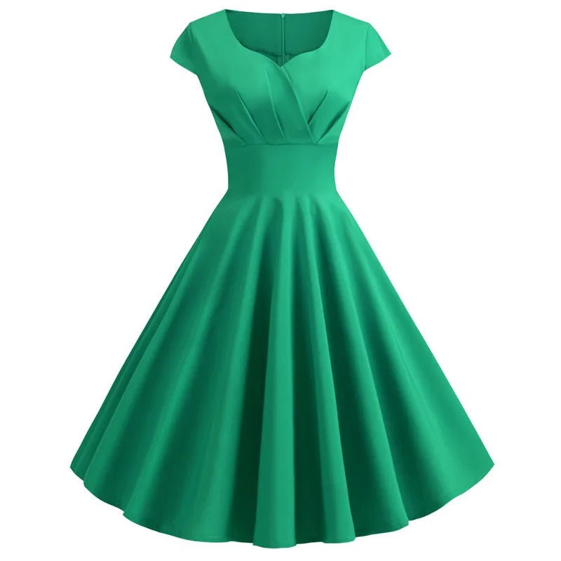 Pink V-Neck Summer Midi Dress – Retro Pin-Up Party & Office Style - Adistore