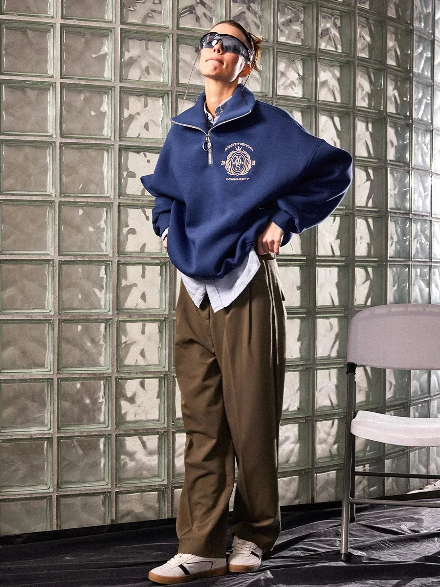 KT Anti-Aging Style Oversized Sweatshirt Women Half Zip High Neck 2026