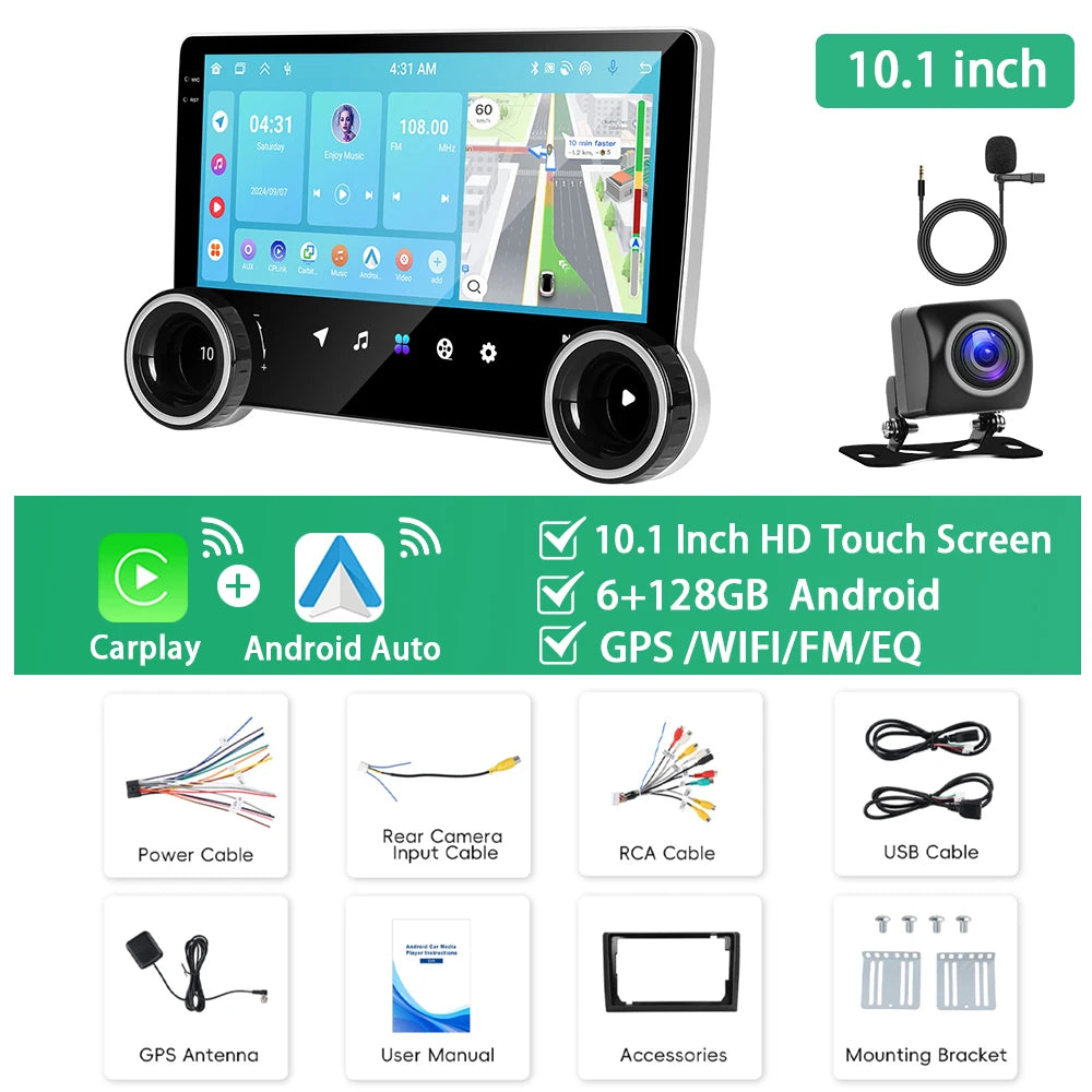 Podofo 2Din 10.1" Car Radio – Android Auto Apple CarPlay GPS Stereo