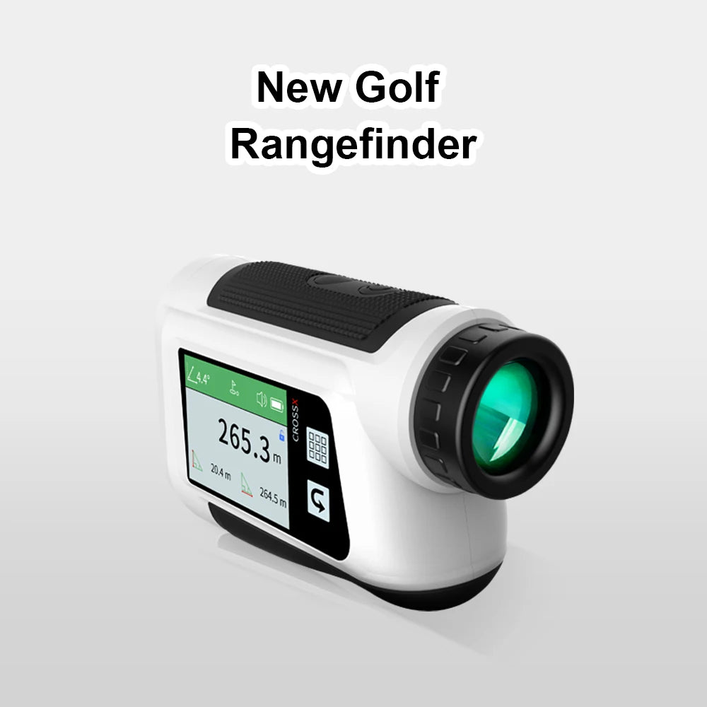 Golf rangefinder with slope compensation UK - digital display on a light gray background