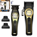 Kemei hair trimmer with attachments and packaging on a white background