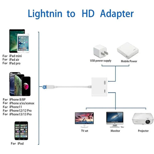 1080P Lightning to HDMI Adapter Cable for HD TV Screen Mirroring