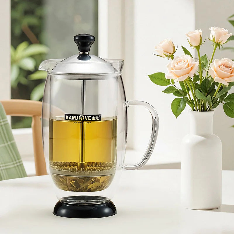 240/480ML Double-walled Glass Teapot with Built-in Infuser,Filtering Tea Water Separation Pot,Heat-resistant Glass Tea Pot Maker