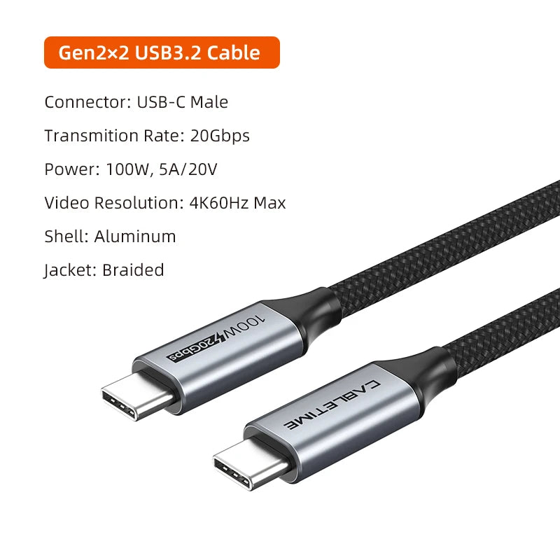 CABLETIME PD100W USB C Cable 20Gbps 4K Fast Charging Type C Cable